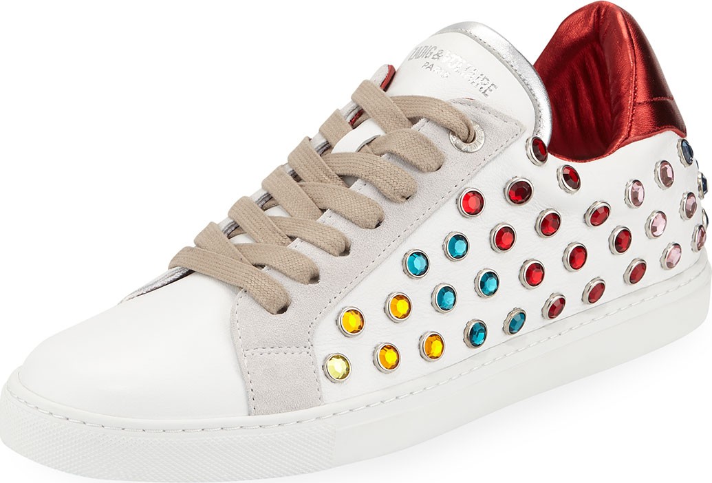 Zadig & Voltaire Leather and Strass Hidden-Wedge Low-Top Sneakers Zadig & Voltaire Leather and Strass Hidden-Wedge Low-Top Sneakers