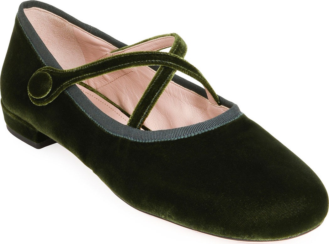 Miu Miu Velvet Cross-Strap Ballerina Flats