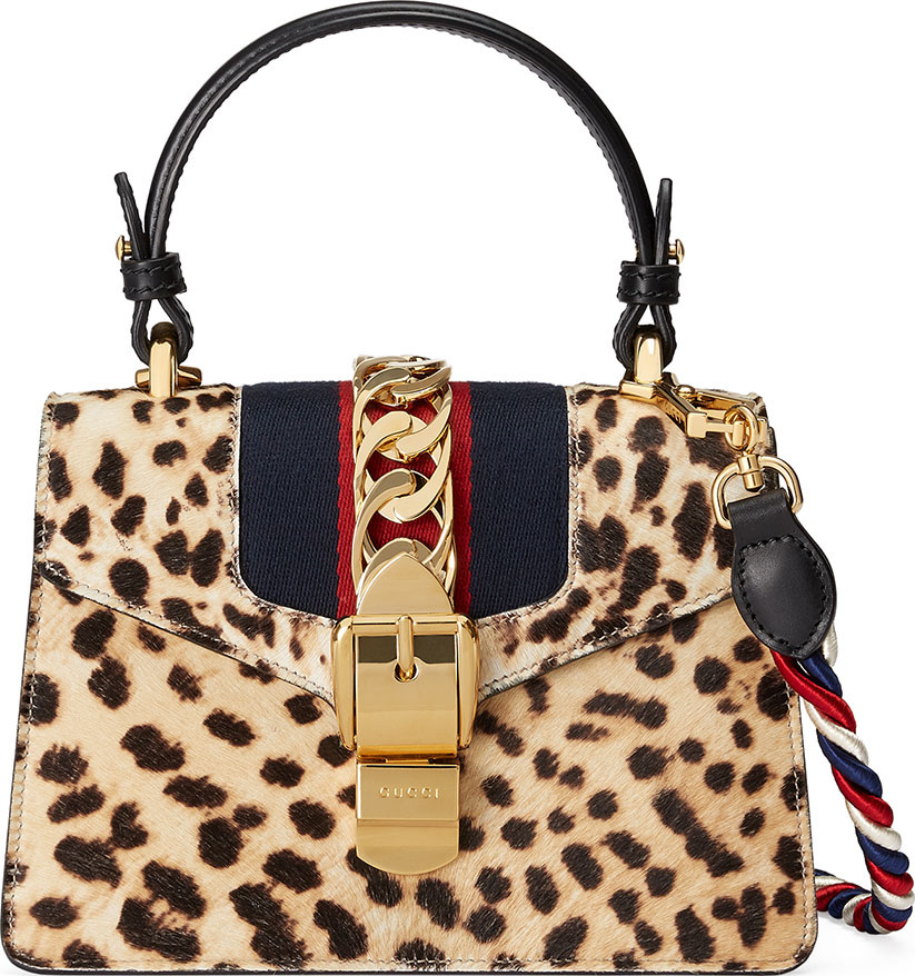 Gucci Sylvie Mini Calf-Hair Satchel Bag, Neutral