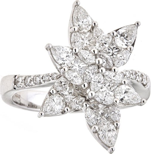 ZYDO Mosaic 18k White Gold Diamond Flower Ring, Size 6.5