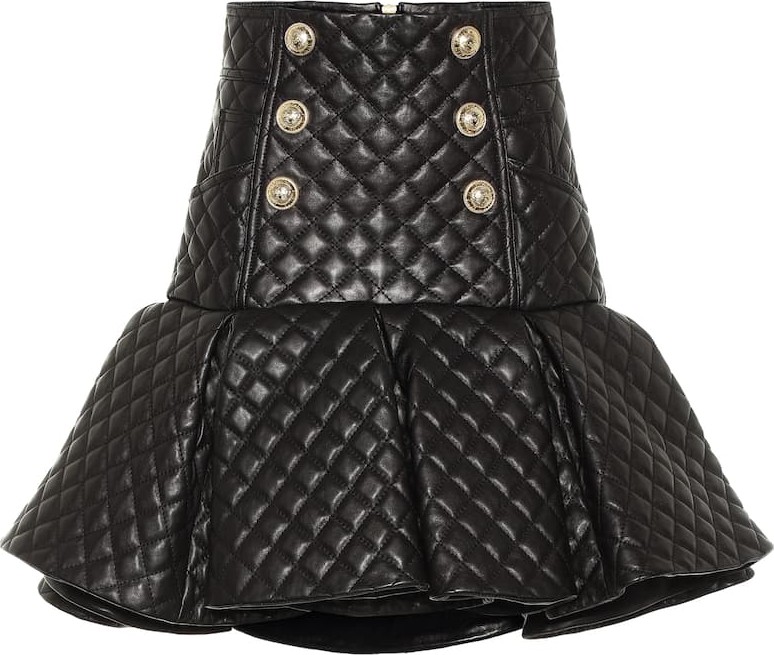 Balmain Quilted leather miniskirt