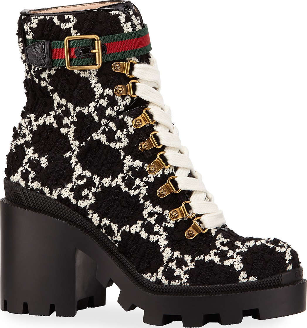Gucci Trip GG Tweed Lace-Up Booties