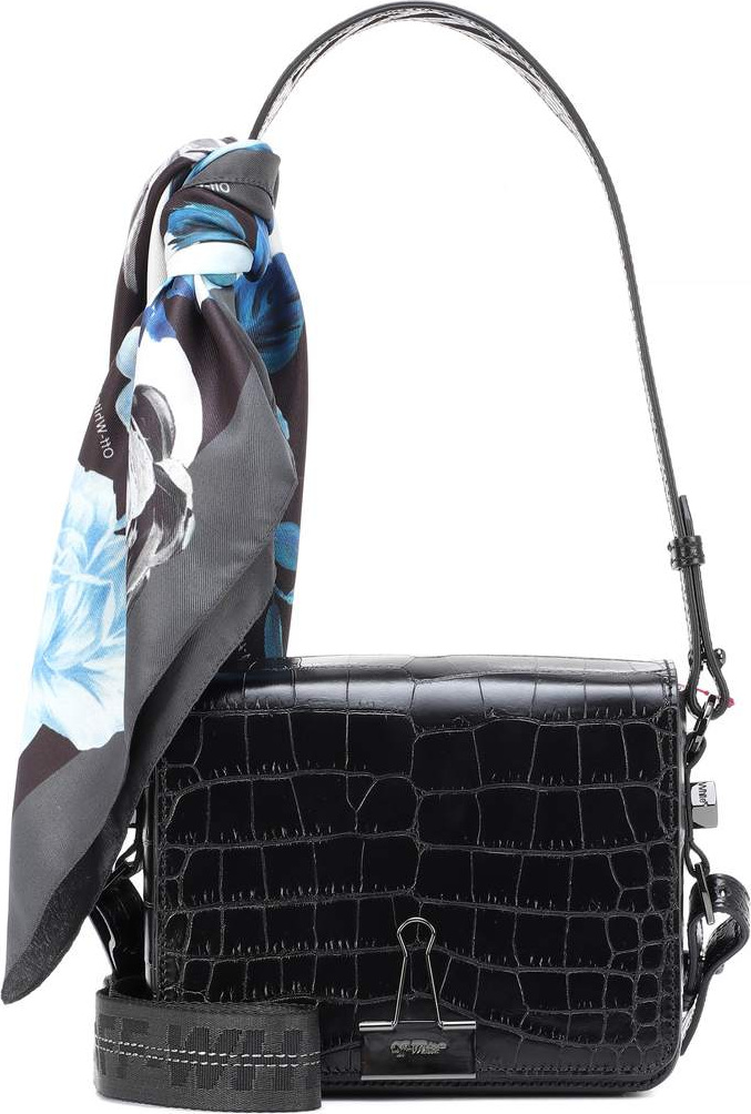 Off White Binder Clip embossed leather shoulder bag