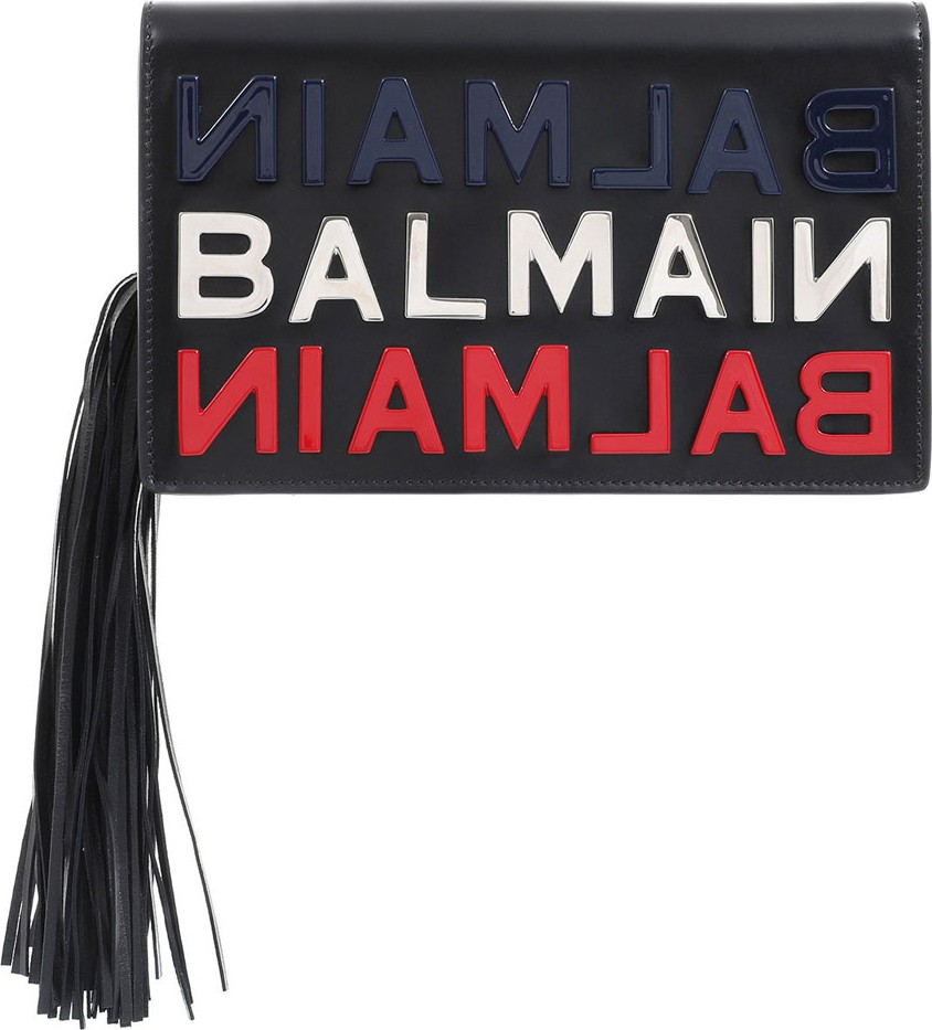Balmain Leather Logo Tasseled Clutch Bag