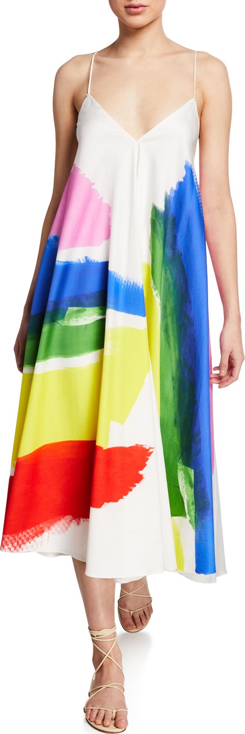 MILLY Ally V-Neck Sleeveless Brushstroke-Print Dress