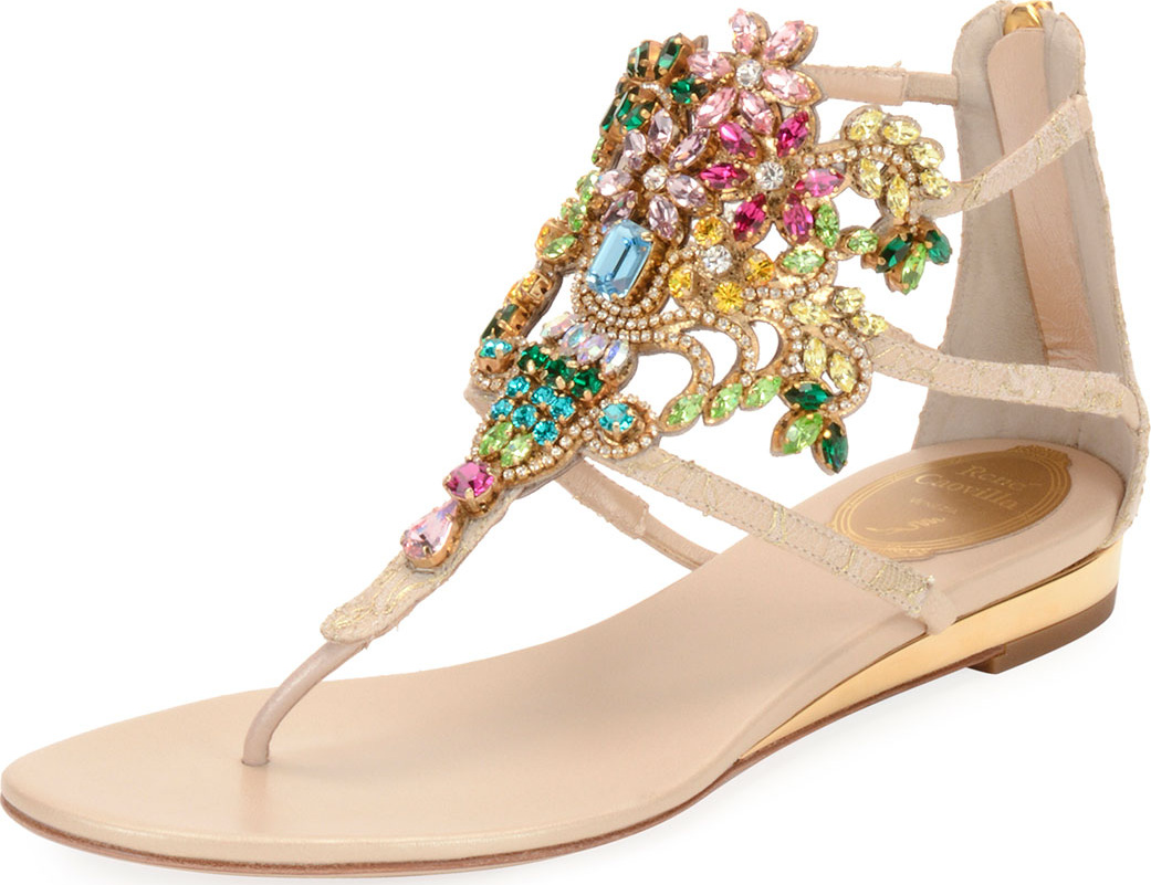 Rene Caovilla Embellished Lace Leather Sandal