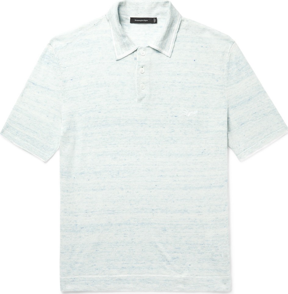 Ermenegildo Zegna Logo-Embroidered Mélange Cotton and Linen-Blend Polo Shirt