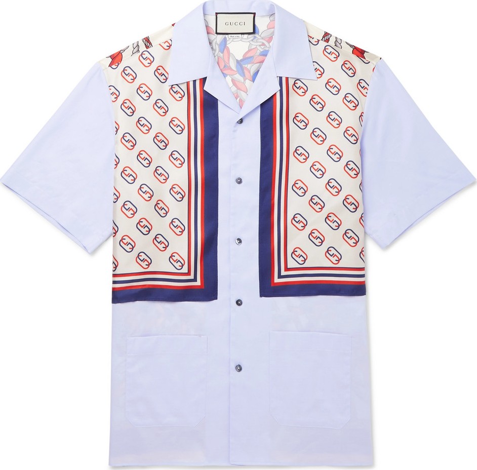 Gucci Camp-Collar Logo-Print Silk-Twill and Cotton Shirt