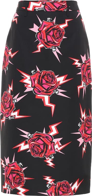 Prada Printed cotton-poplin skirt