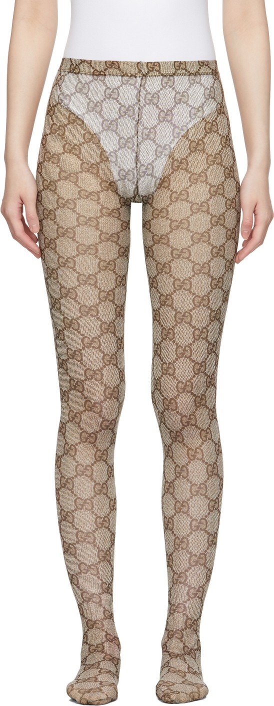 Gucci Beige & Brown GG Tights