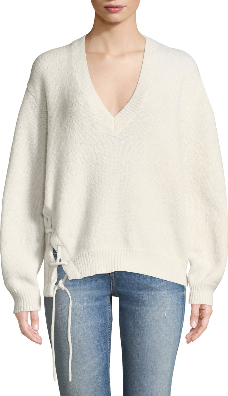 IRO Mylo V-Neck Alpaca Sweater with Lace-Up Detail