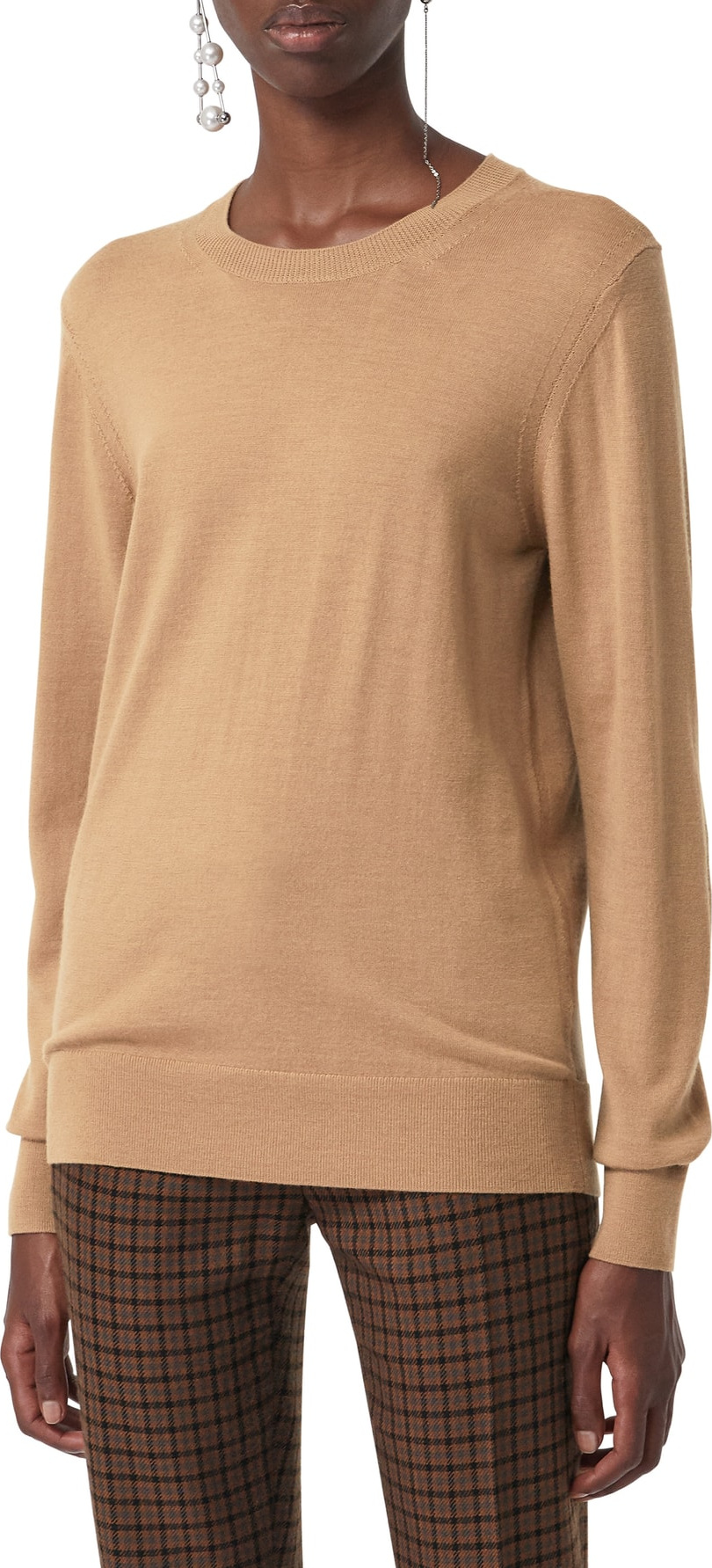 Burberry London England Bempton Tartan Elbow Patch Merino Wool Sweater