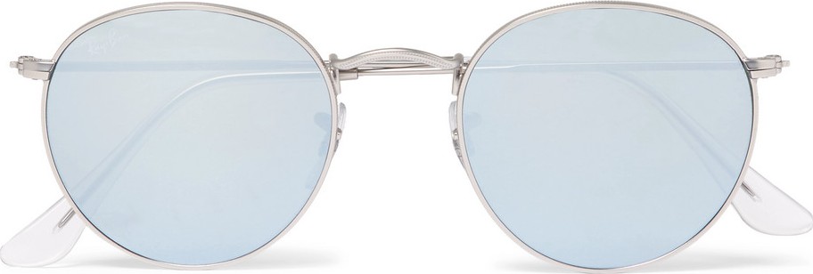 Ray Ban Round-Frame Silver-Tone Mirrored Sunglasses