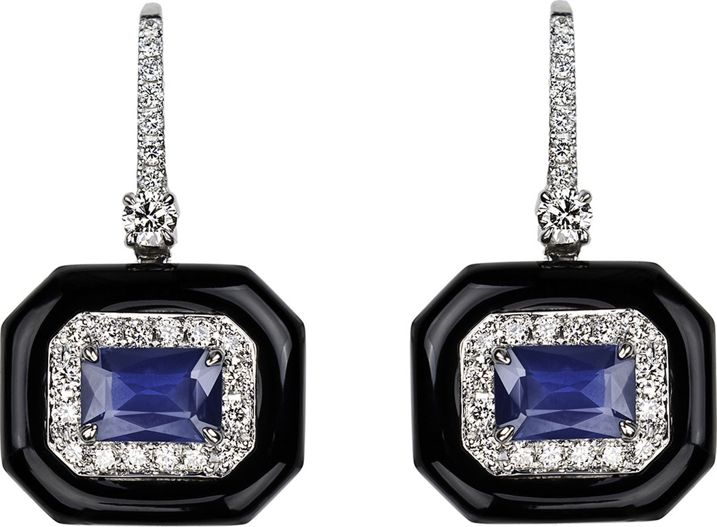 Nikos Koulis 18k White Gold Oui Diamond & Sapphire Earrings