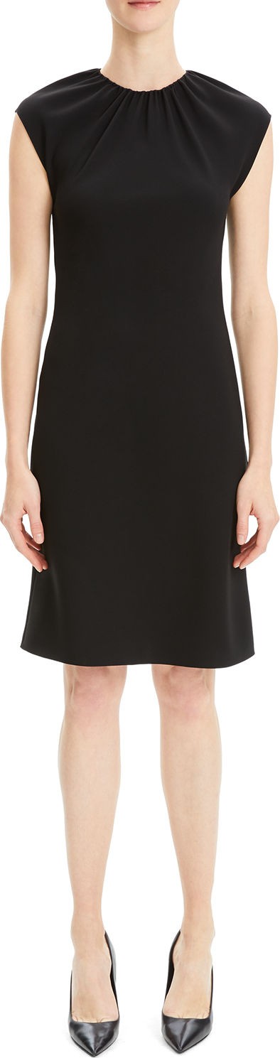 Theory Cap-Sleeve Shirred-Neck Dress