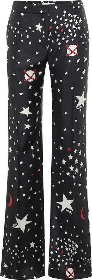Valentino Printed high-rise slim silk pants