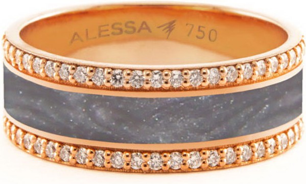 Alessa Jewelry Spectrum Painted 18k Rose Gold Ring w/ Diamond Trim, Gray, Size 8.5