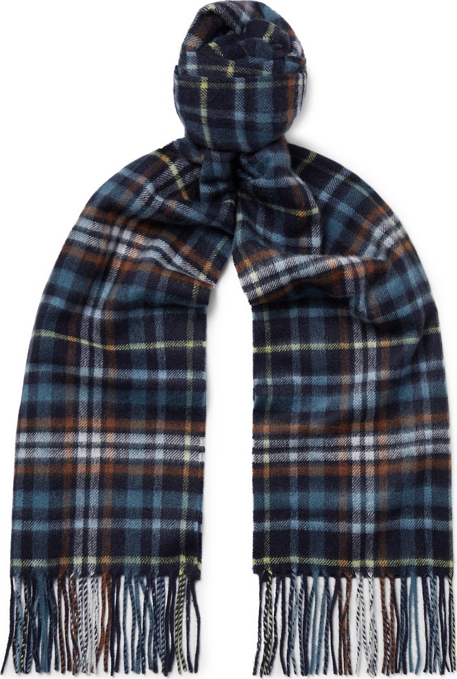 Johnstons of Elgin Fringed Checked Cashmere Scarf
