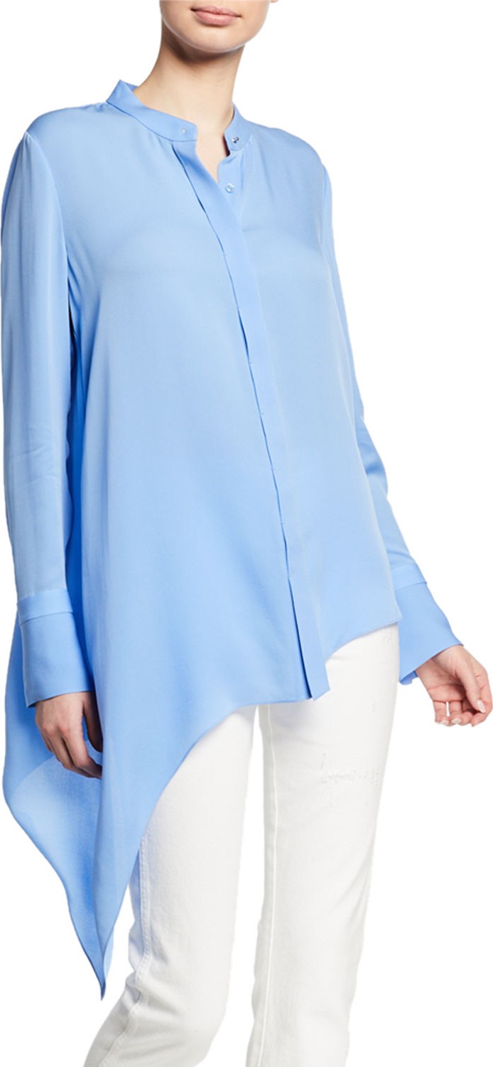 Elie Tahari Asifa Button-Down Long-Sleeve Asymmetric Silk Blouse Elie Tahari Asifa Button-Down Long-Sleeve Asymmetric Silk Blouse