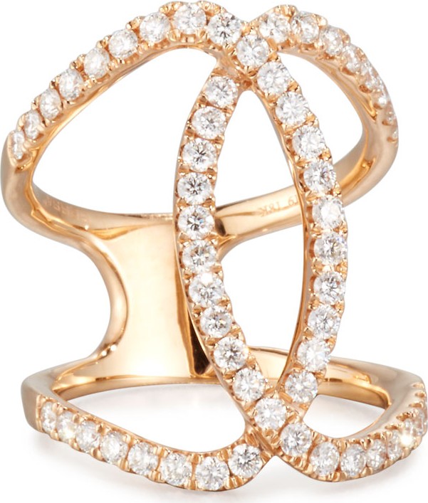 Bessa 18K Rose Gold Overlapping Ring with Diamonds, Size 5.5
