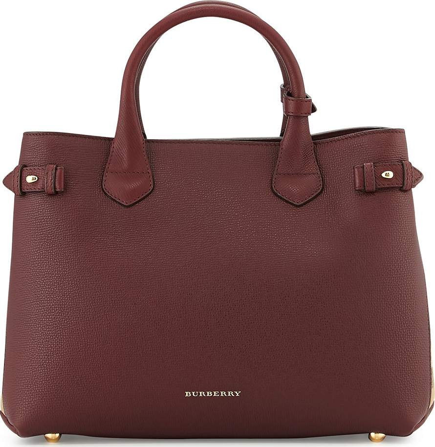 Burberry London England Horseshoe Leather House Check Shoulder Bag, Mahogany Red