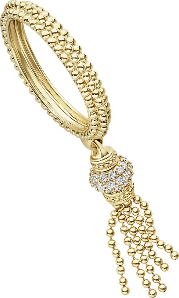 LAGOS 18k Caviar Gold Tassel Ring w/ Diamonds, Size 7