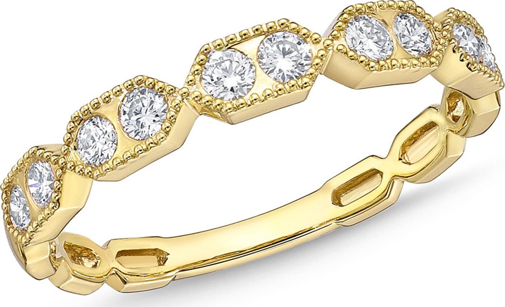 Memoire Stack 'Em Up Hexagon Diamond Duo Stacking Ring in 18k Gold, Size 6.5