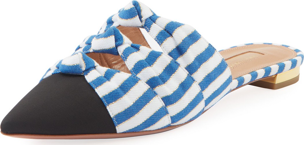 Aquazzura Mondaine Flat Nautical-Stripe Grosgrain Mules