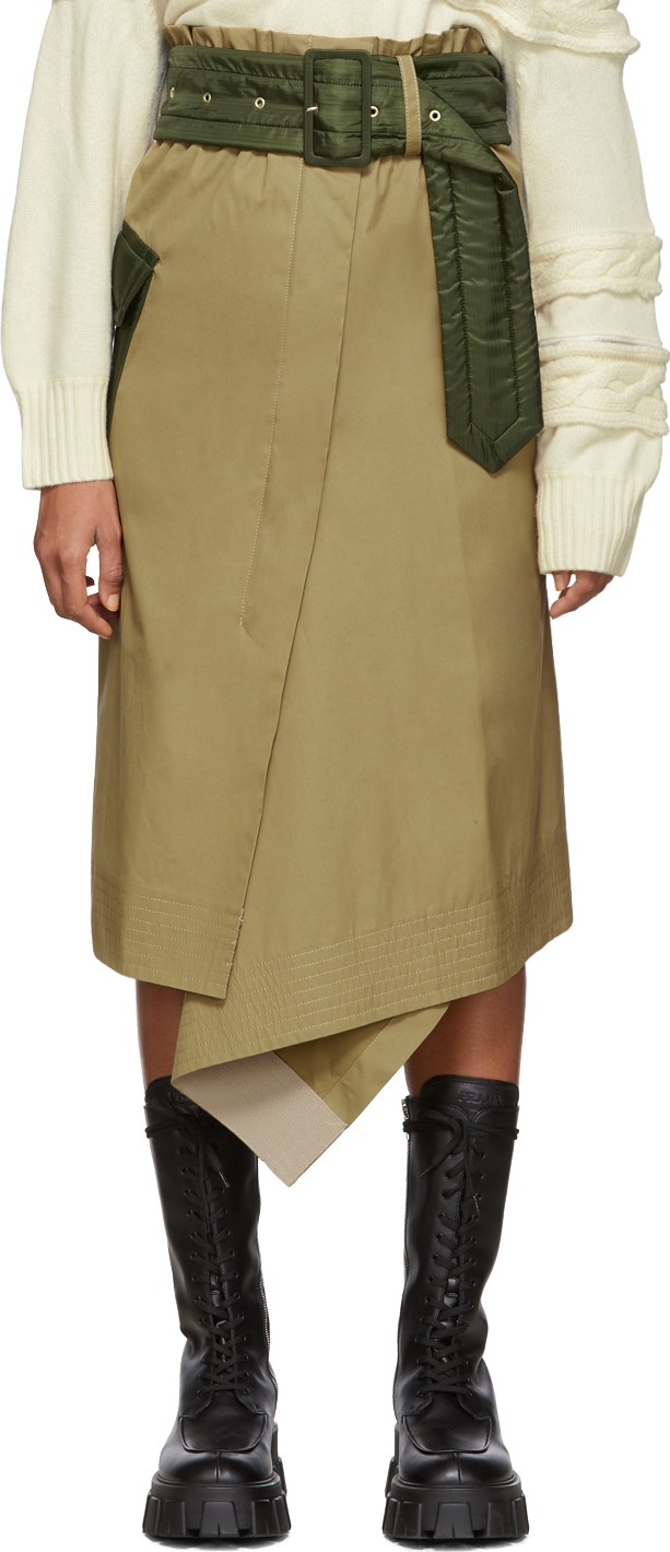 Sacai Beige & Khaki Cotton Skirt