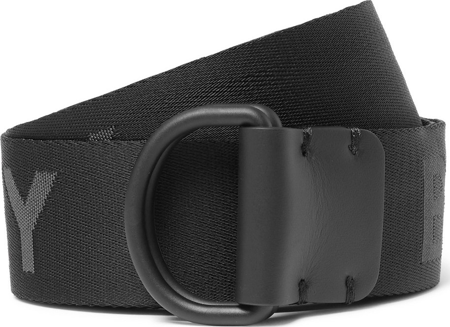 Burberry London England 4cm Black Leather-Trimmed Logo-Jacquard Webbing Belt