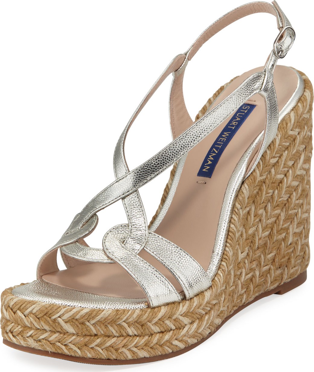 Stuart Weitzman Metallic Leather Wedge Espadrilles