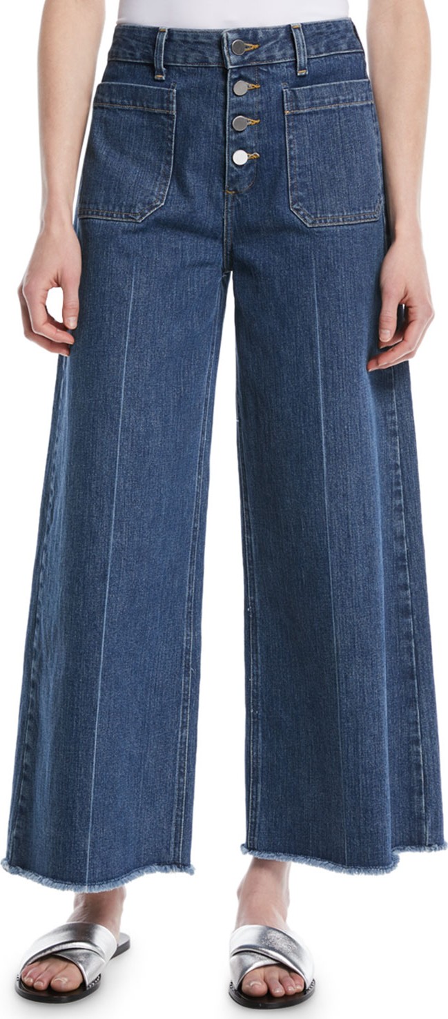 Elizabeth And James Carmine Button-Fly Wide-Leg Jeans with Raw-Edge Hem