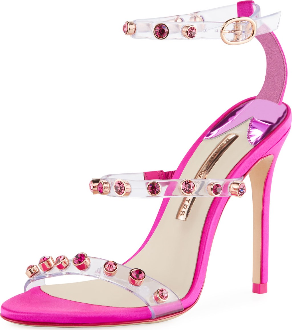 Sophia Webster Rosalind Gem-Stud See-Through Vinyl & Satin Sandals Sophia Webster Rosalind Gem-Stud See-Through Vinyl & Satin Sandals