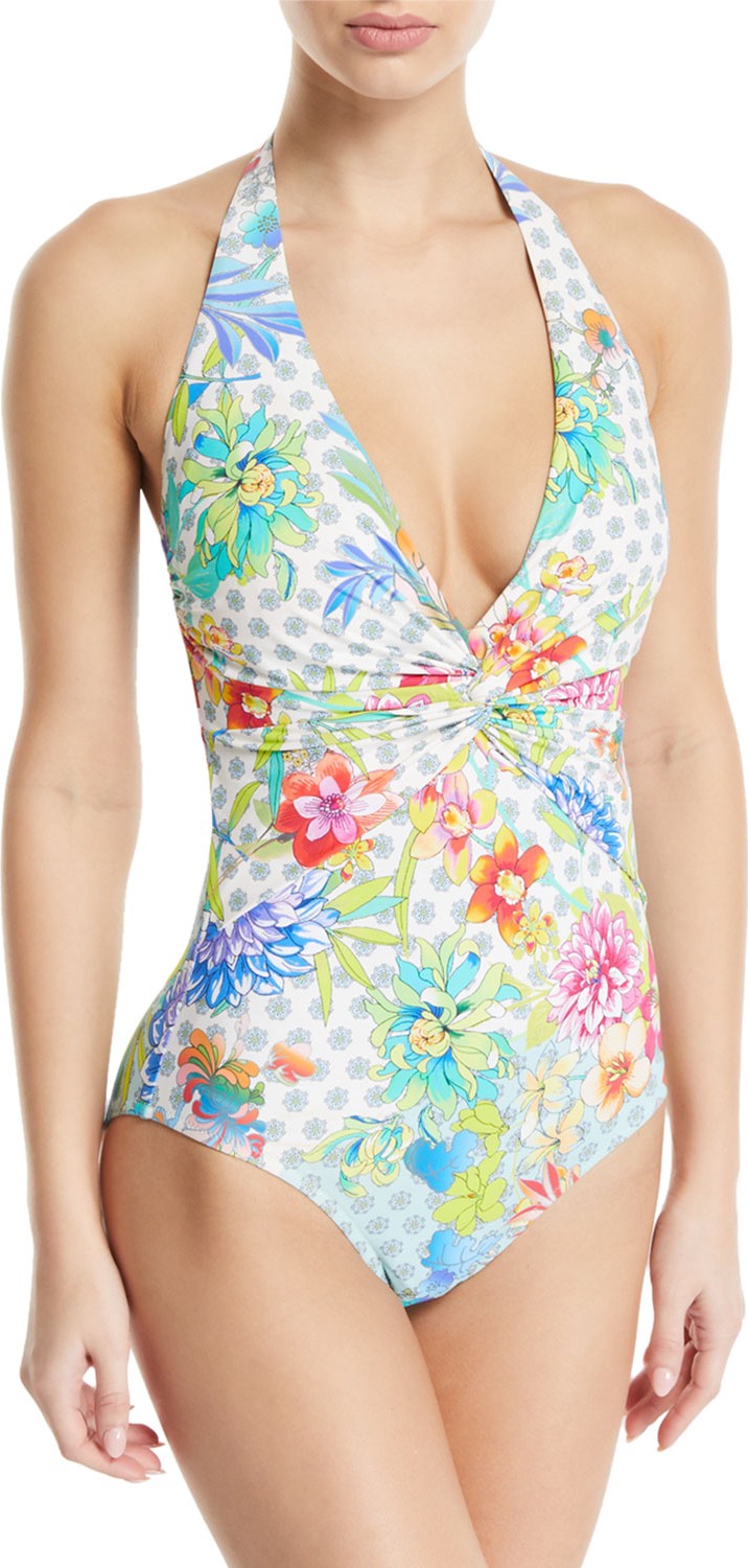 Johnny Was Hurley Twisted Halter One-Piece Swimsuit