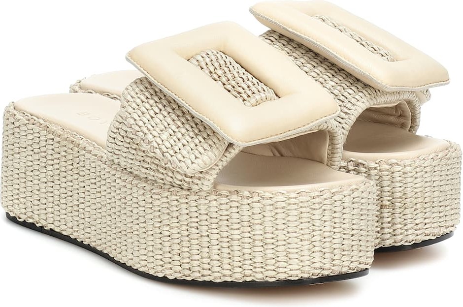 BOYY Puffy raffia platform slides