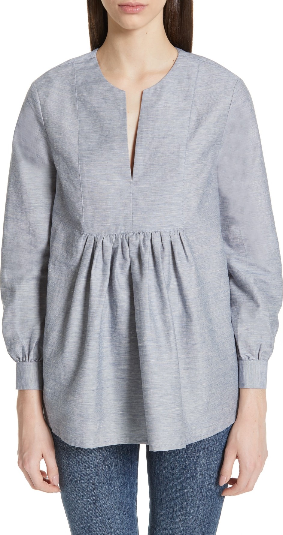 Co Cotton & Linen Blend Split Neck Blouse