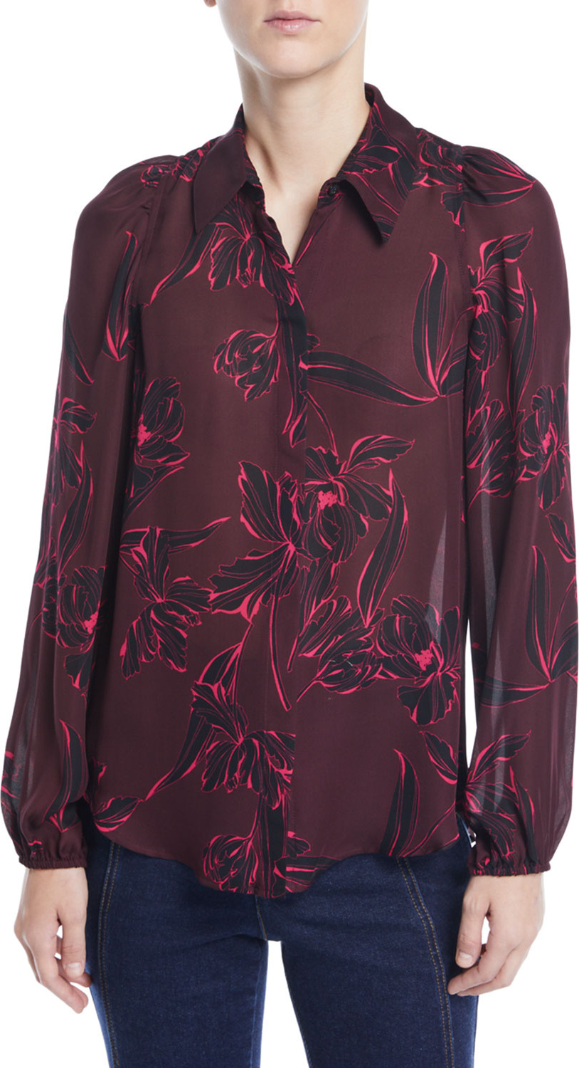 A.L.C. Lori Floral-Print Silk Long-Sleeve Top