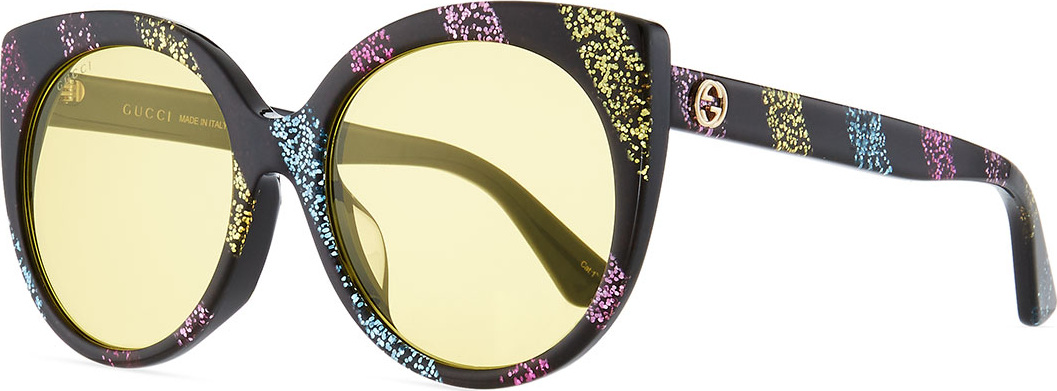 Gucci Glitter Striped Cat-Eye Sunglasses