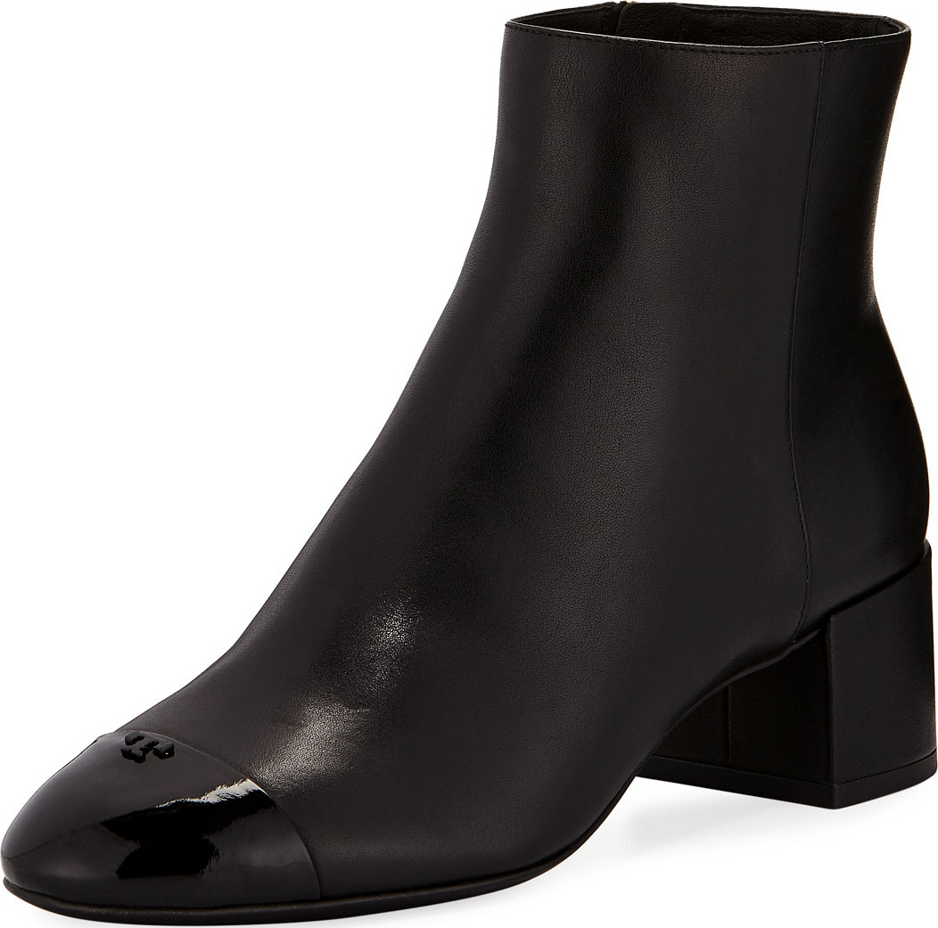 Tory Burch Shelby Leather Block-Heel Booties