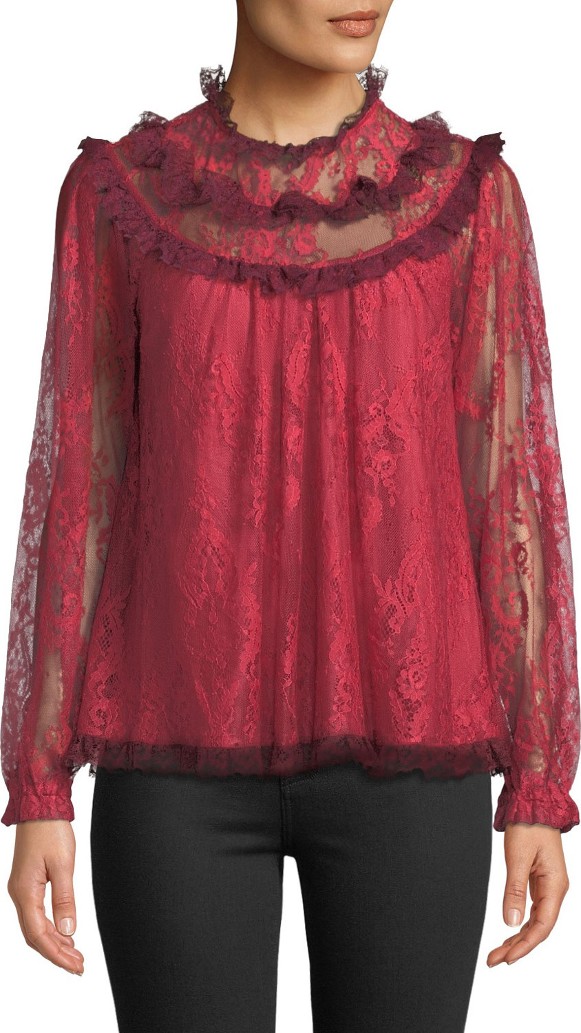 Needle & Thread Scallop Frill Lace Long-Sleeve Top