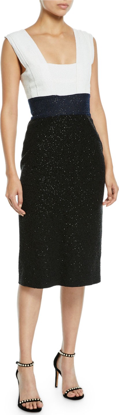 Ahluwalia Lentin Colorblocked Shimmery Square-Neck Cocktail Dress Ahluwalia Lentin Colorblocked Shimmery Square-Neck Cocktail Dress