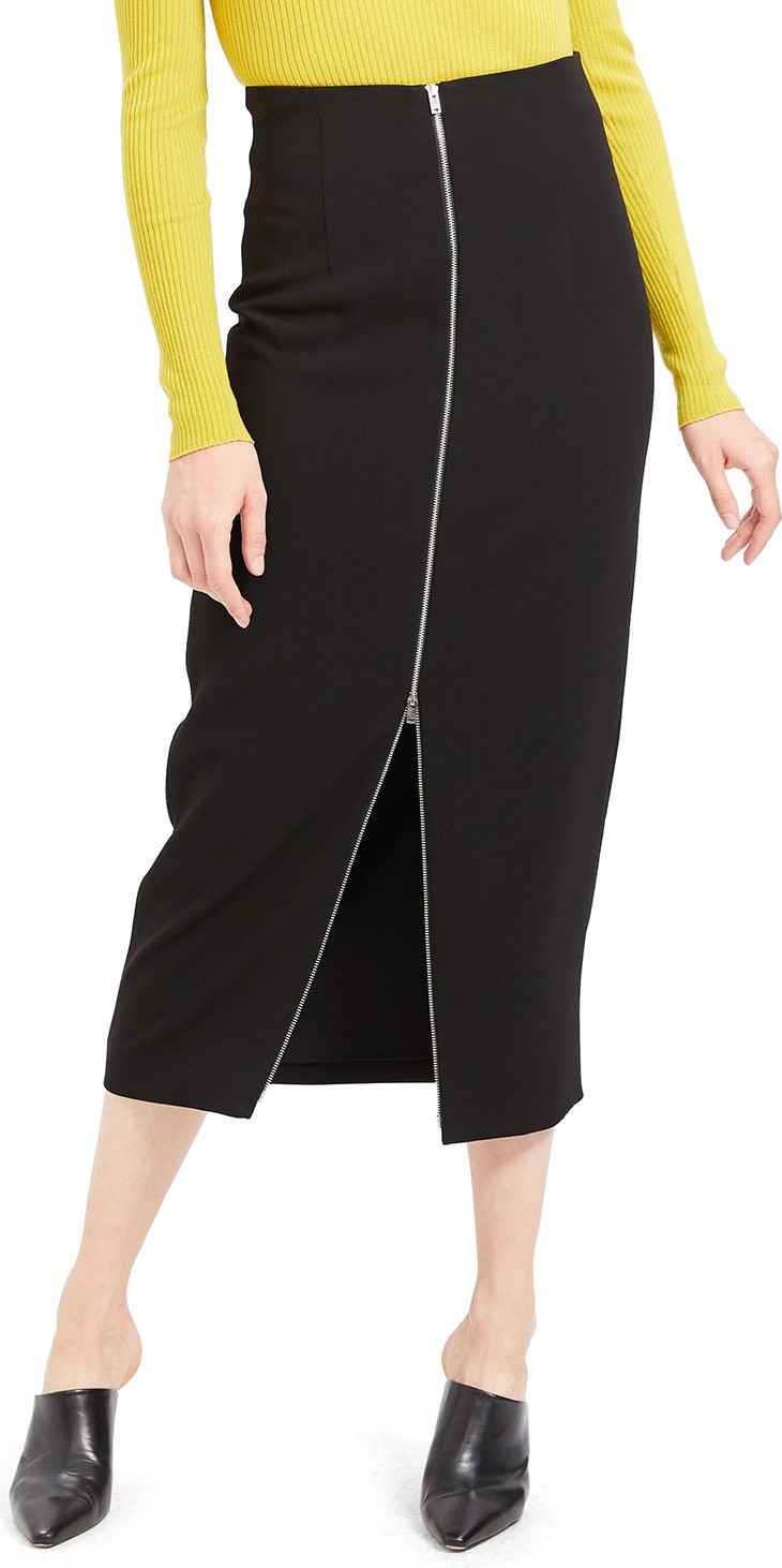 Theory High-Waist Zip-Front Crepe Midi Skirt
