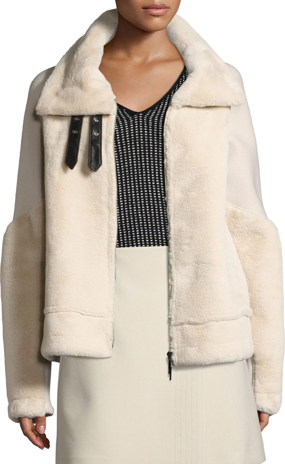 Armani Jeans Faux Fur Bomber Jacket, Cream