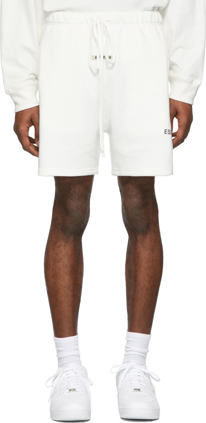Essentials White Reflectiv Fleece Shorts