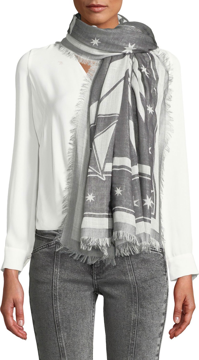 Givenchy Tour Date Square Wool/Silk Fringe Scarf