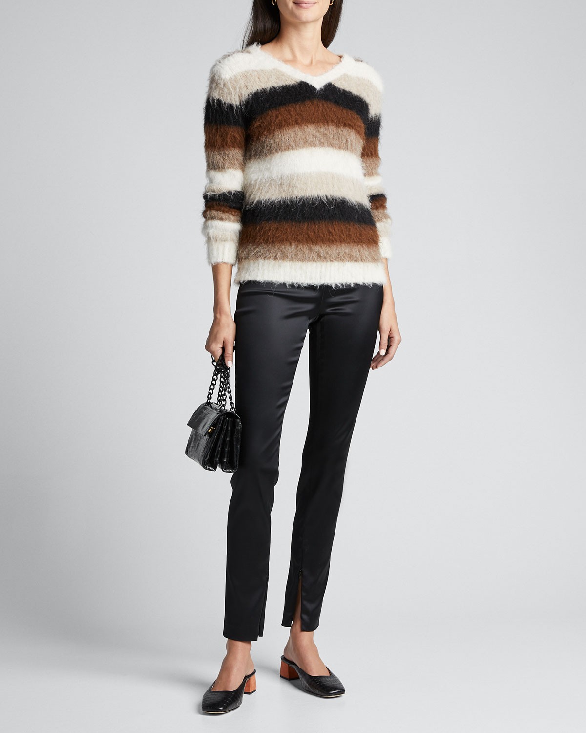 Theory Skinny Satin Leggings w/ Zipper Cuff