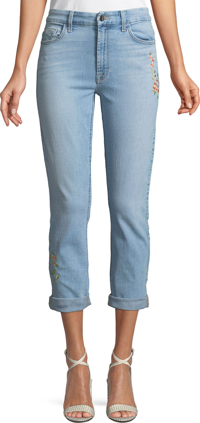 Jen7 Slim Boyfriend Tropics Embroidery Jeans