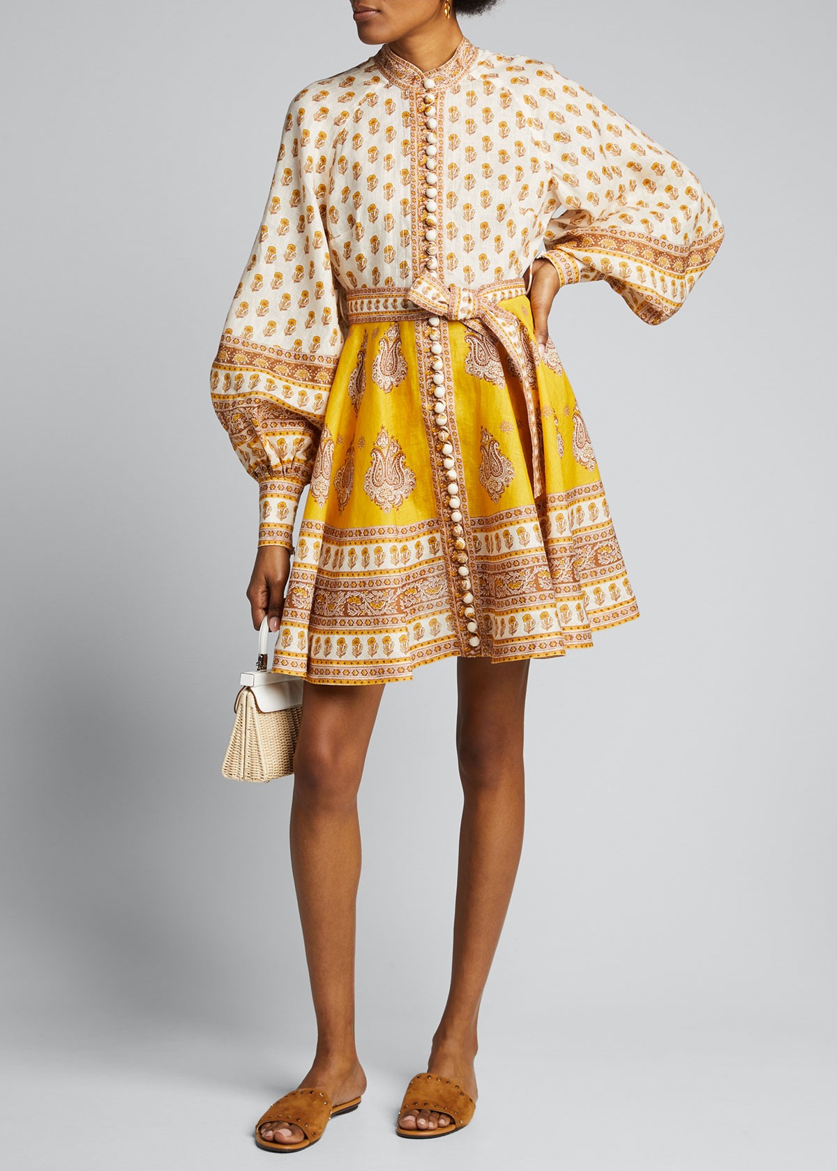 Zimmermann Bonita Buttoned Blouson-Sleeve Dress