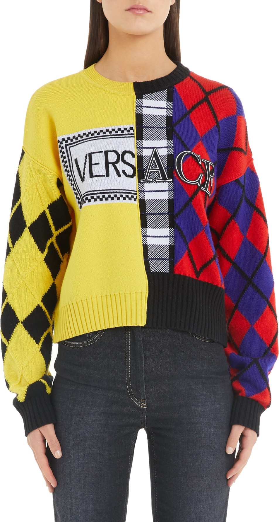 Versace First Line Mixed Print Wool & Cashmere Blend Sweater