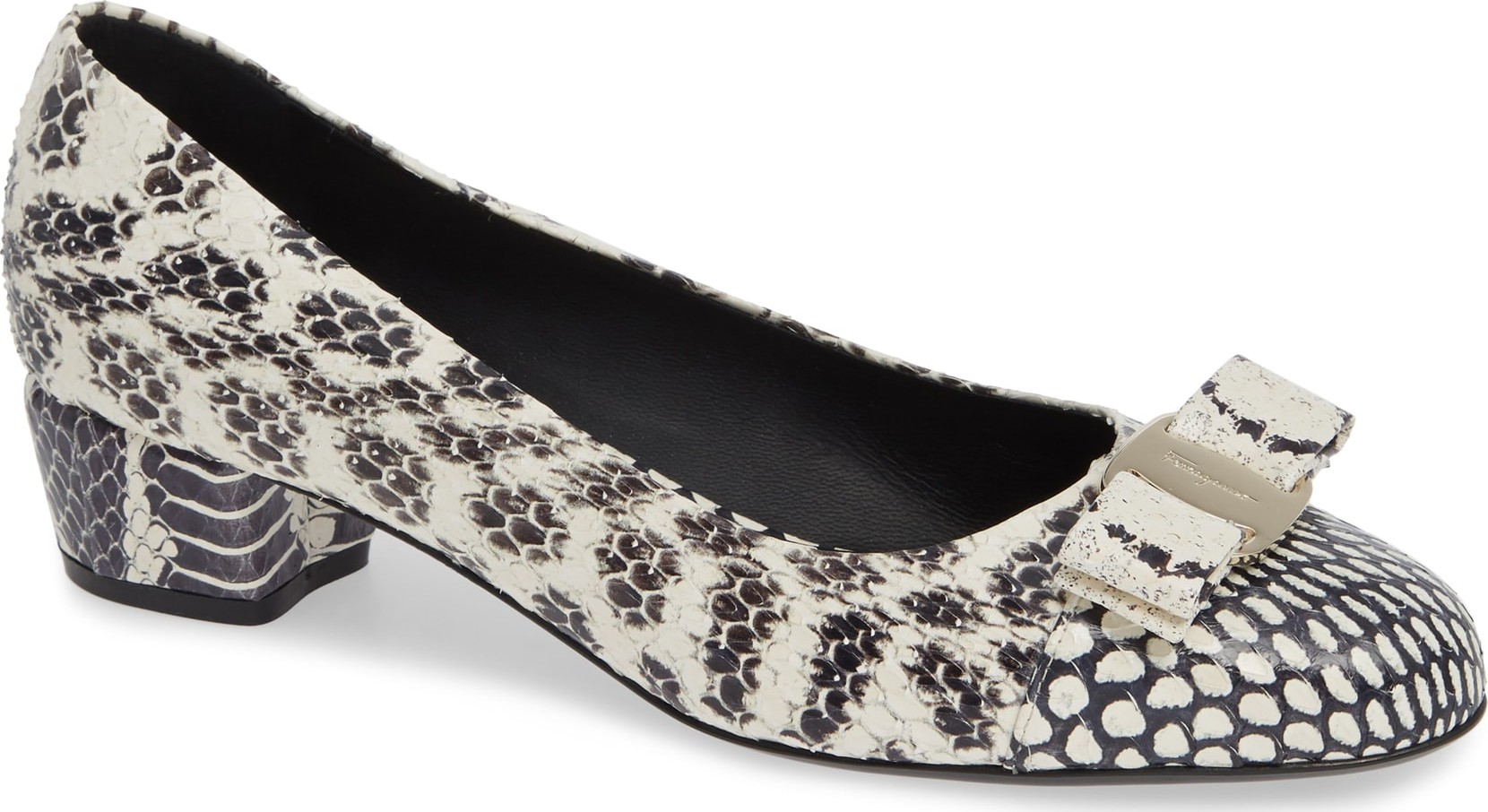 Salvatore Ferragamo Vara Snake Embossed Bow Pump